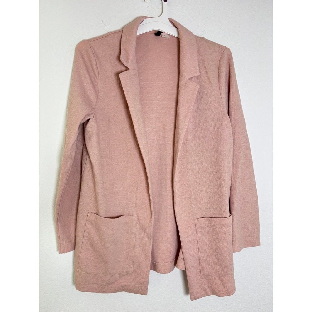 H&M Divided Pink Textured Open Front Blazer Jacket Small Patch Pockets Crepe